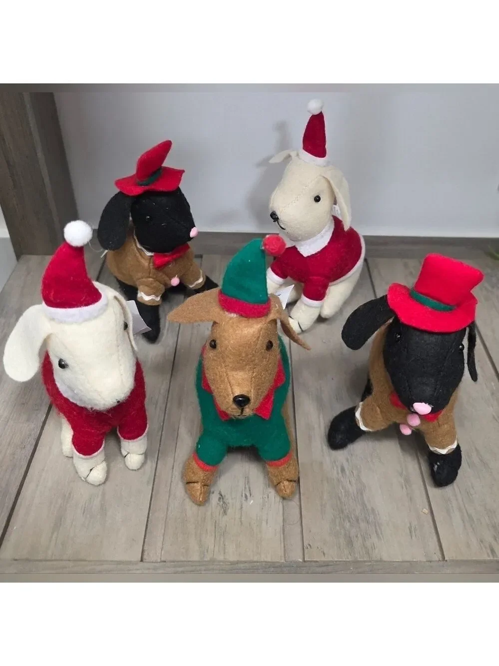 Set Of Five Christmas Decor Plush Fabric Dogs - New With Tags